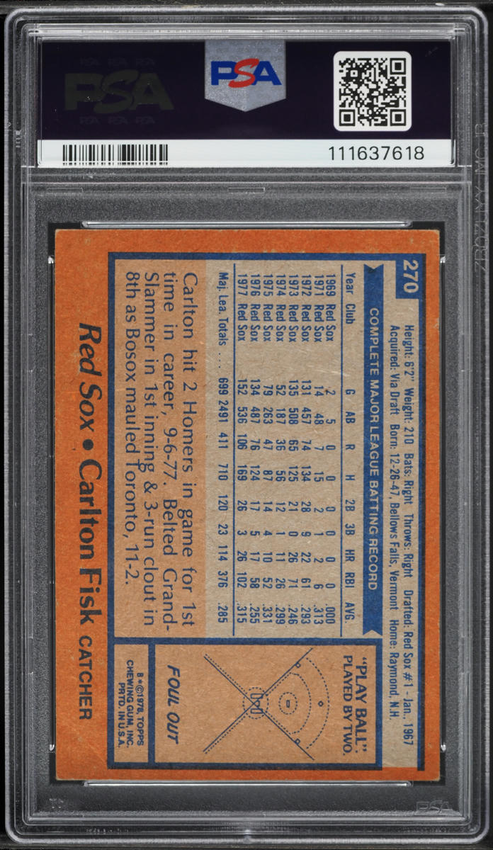 1978 Topps Carlton Fisk #270 PSA 4 VGEX