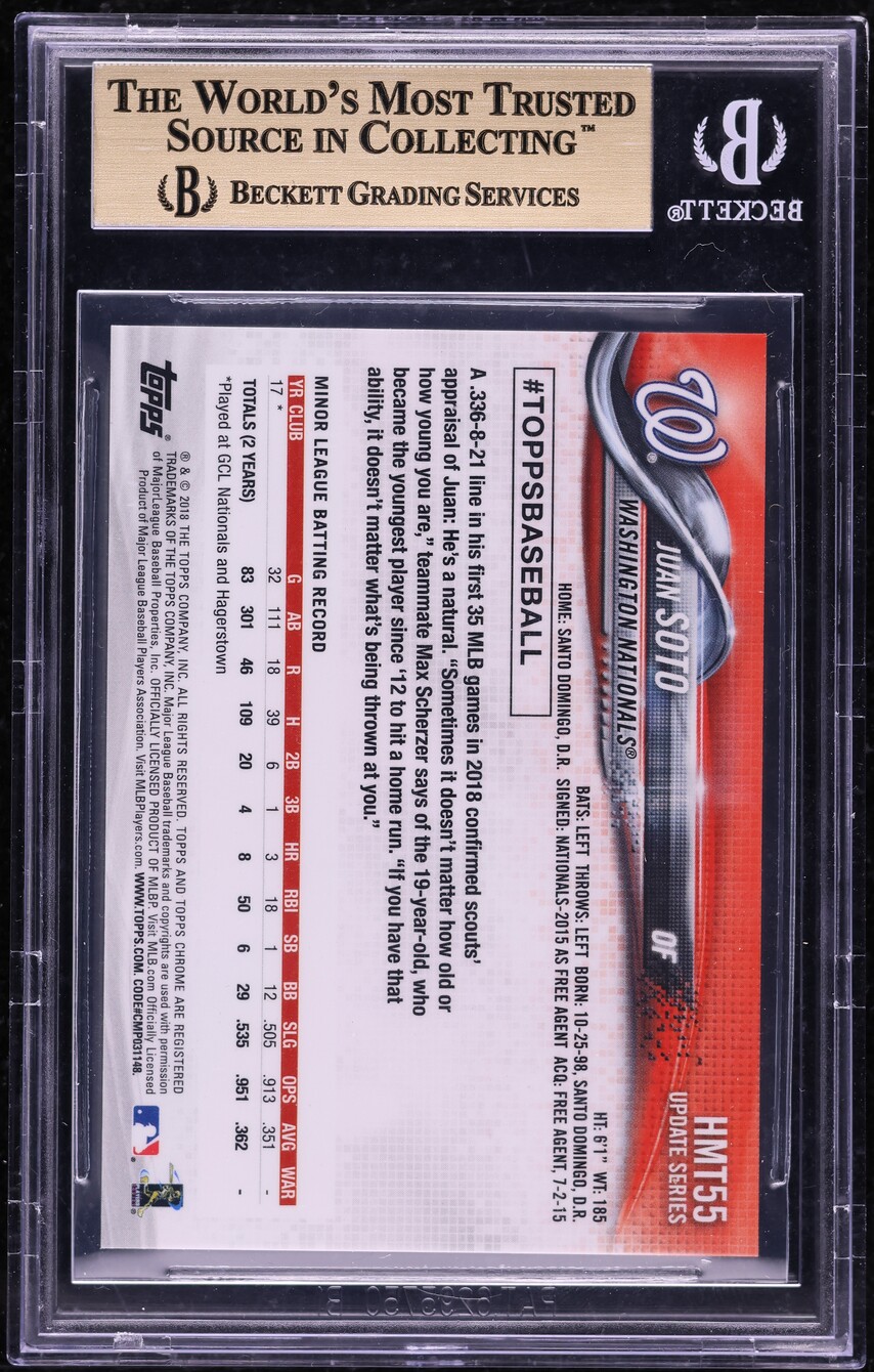 2018 Topps Chrome Update Pink Refractor Juan Soto ROOKIE #HMT55 BGS 9.5 GEM MINT