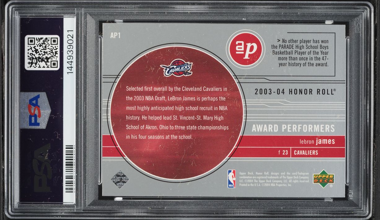 2003 Upper Deck Honor Roll Award Performers LeBron James ROOKIE #AP1 PSA 10 GEM MINT