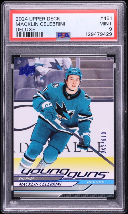 2024 Upper Deck Young Guns Deluxe Macklin Celebrini ROOKIE /250 #451 PSA 9 MINT - Photo 1