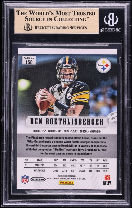 2012 Panini Prizm Gold Ben Roethlisberger /10 #150 BGS 9.5 GEM MINT - Photo 2