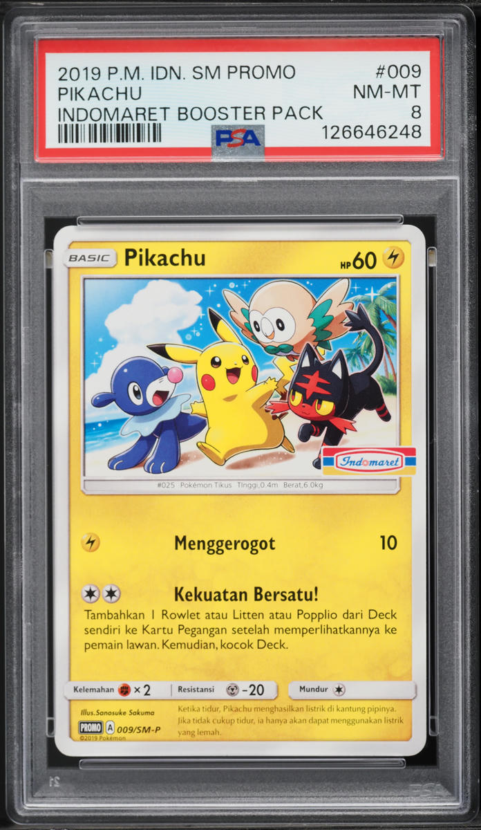 2019 Pokemon Indonesian SM Promo Indomaret Booster Pack Pikachu #9 PSA 8 NM-MT