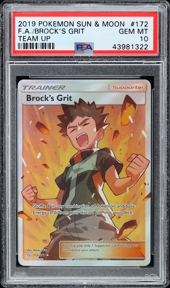 2019 Pokemon Sun & Moon Team Up Full Art Brock's Grit #172 PSA 10 GEM MINT