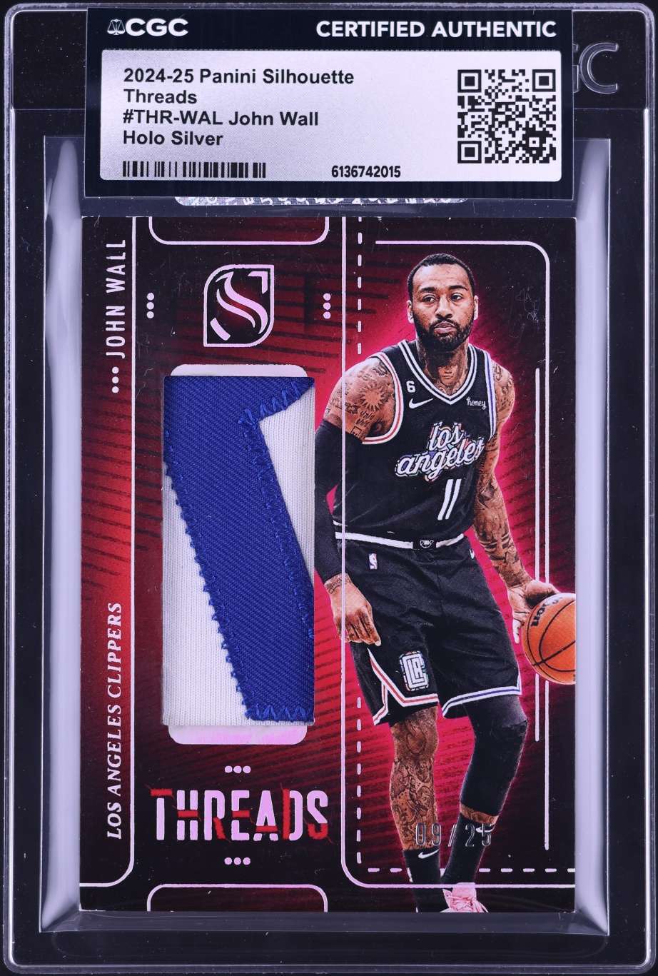 2024 Panini Silhouette Threads Holo Silver John Wall PATCH /25 #THR-WAL CGC AUTH