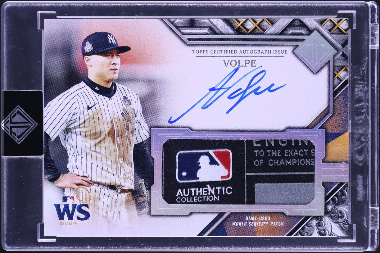 2025 Topps Transcendent Collection World Series Platinum Anthony Volpe TAG PATCH AUTO 1/1