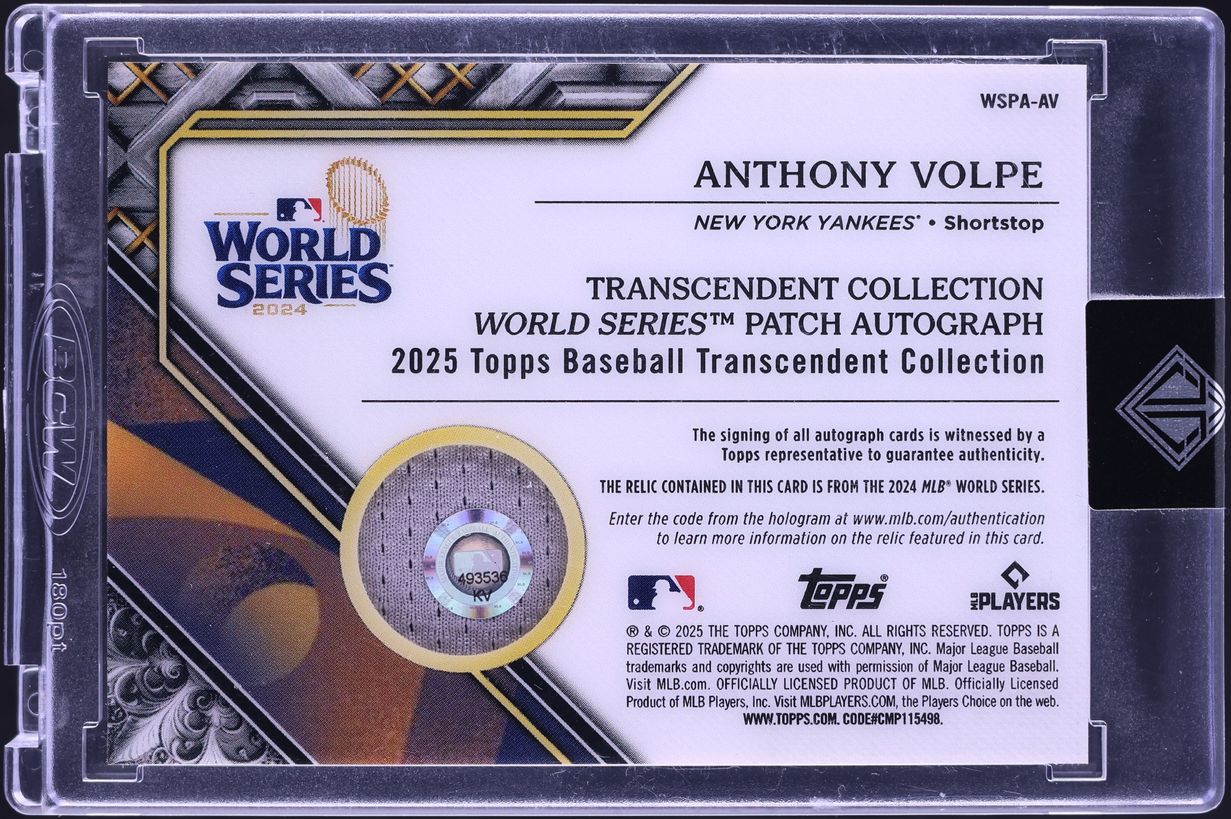 2025 Topps Transcendent Collection World Series Platinum Anthony Volpe TAG PATCH AUTO 1/1