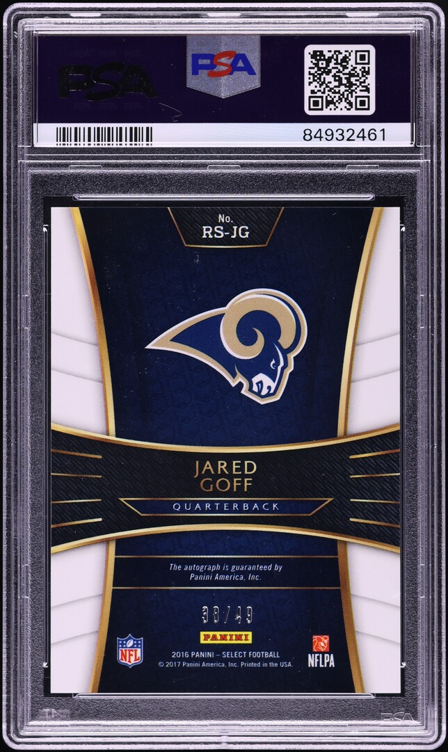 2016 Select Football Jared Goff ROOKIE AUTO /49 #RS-JG PSA 10 GEM MINT
