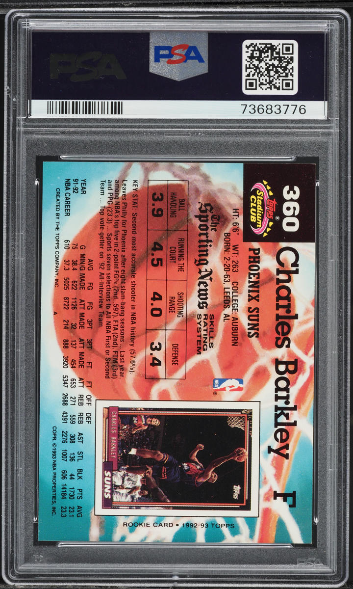 1992 Stadium Club Basketball Charles Barkley #360 PSA 8 NM-MT