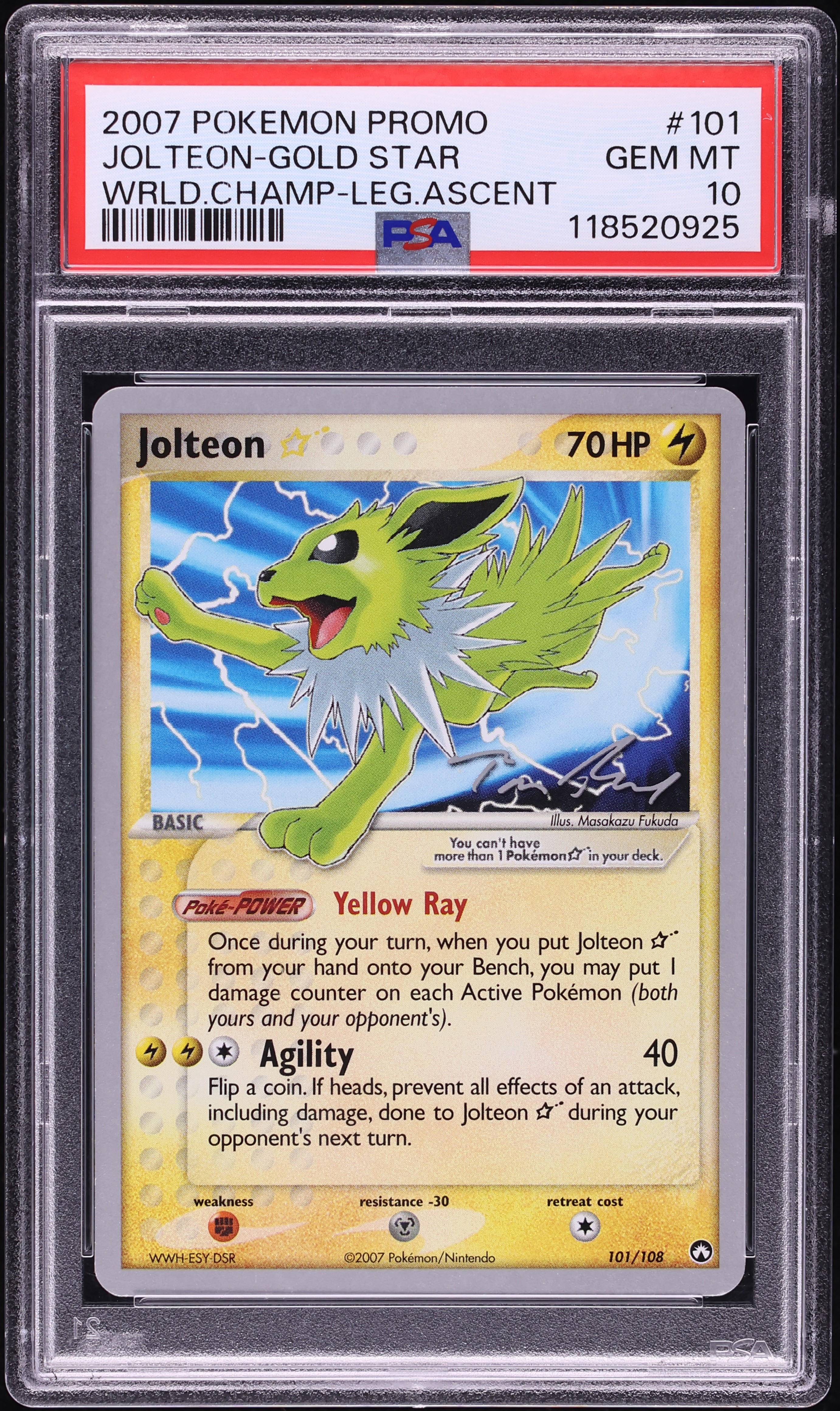 2007 Pokemon World Championships Promo Legendary Ascent Jolteon Gold Star #101 PSA 10 GEM MINT