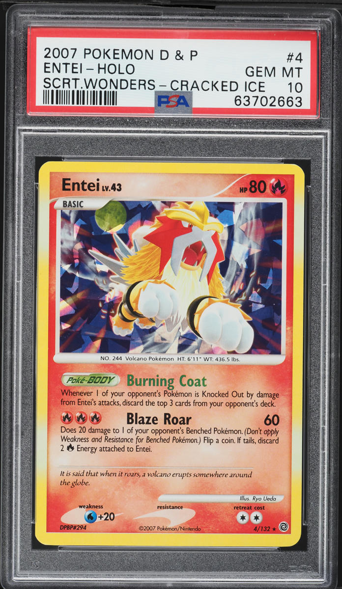 2007 Pokemon Diamond & Pearl Secret Wonders Cracked Ice Holo Entei #4 PSA 10 GEM MINT