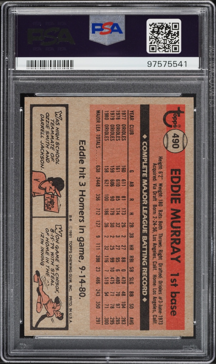 1981 Topps Eddie Murray #490 PSA 7 NRMT
