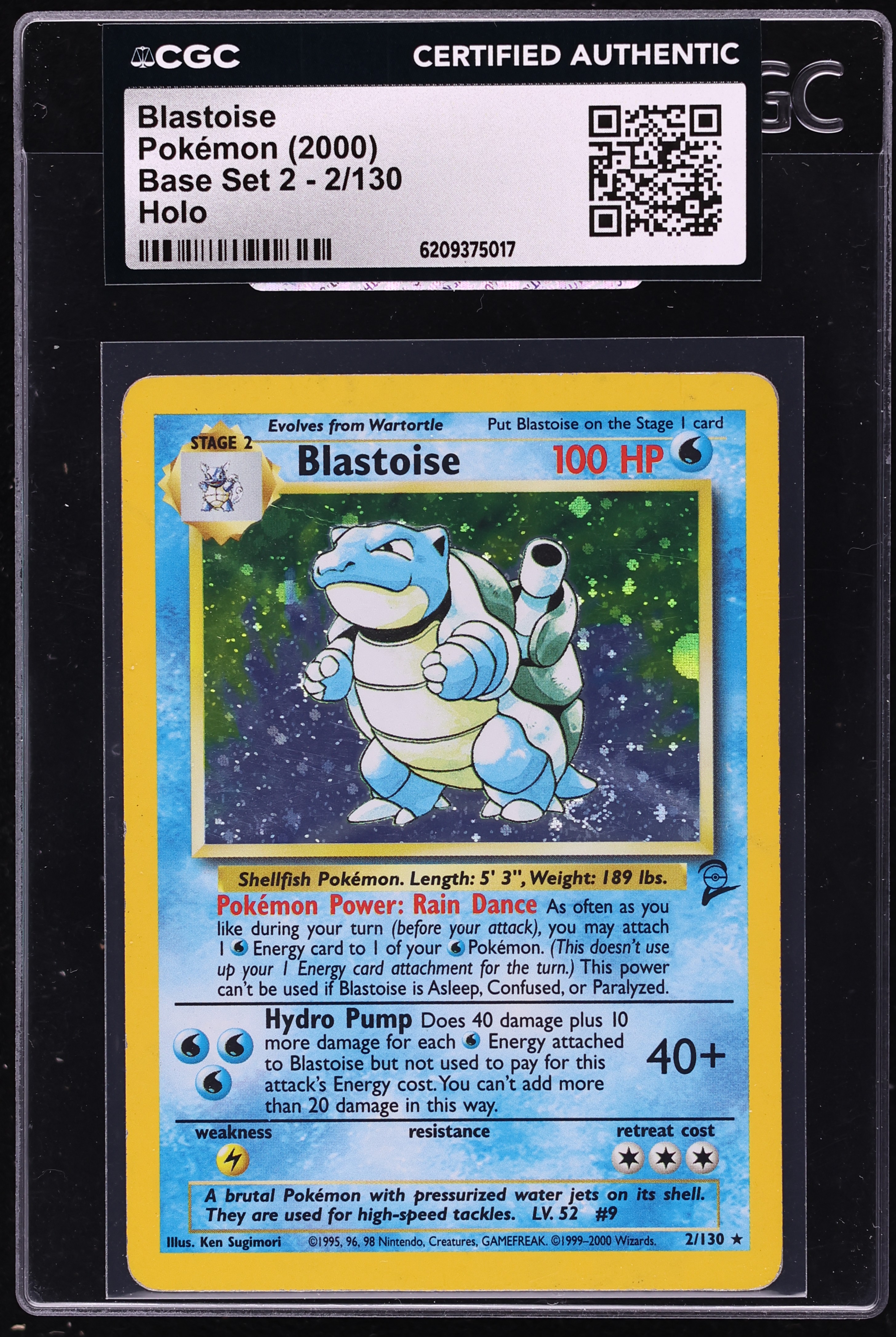 2000 Pokemon Base Set 2 Holo Blastoise #2 CGC AUTH
