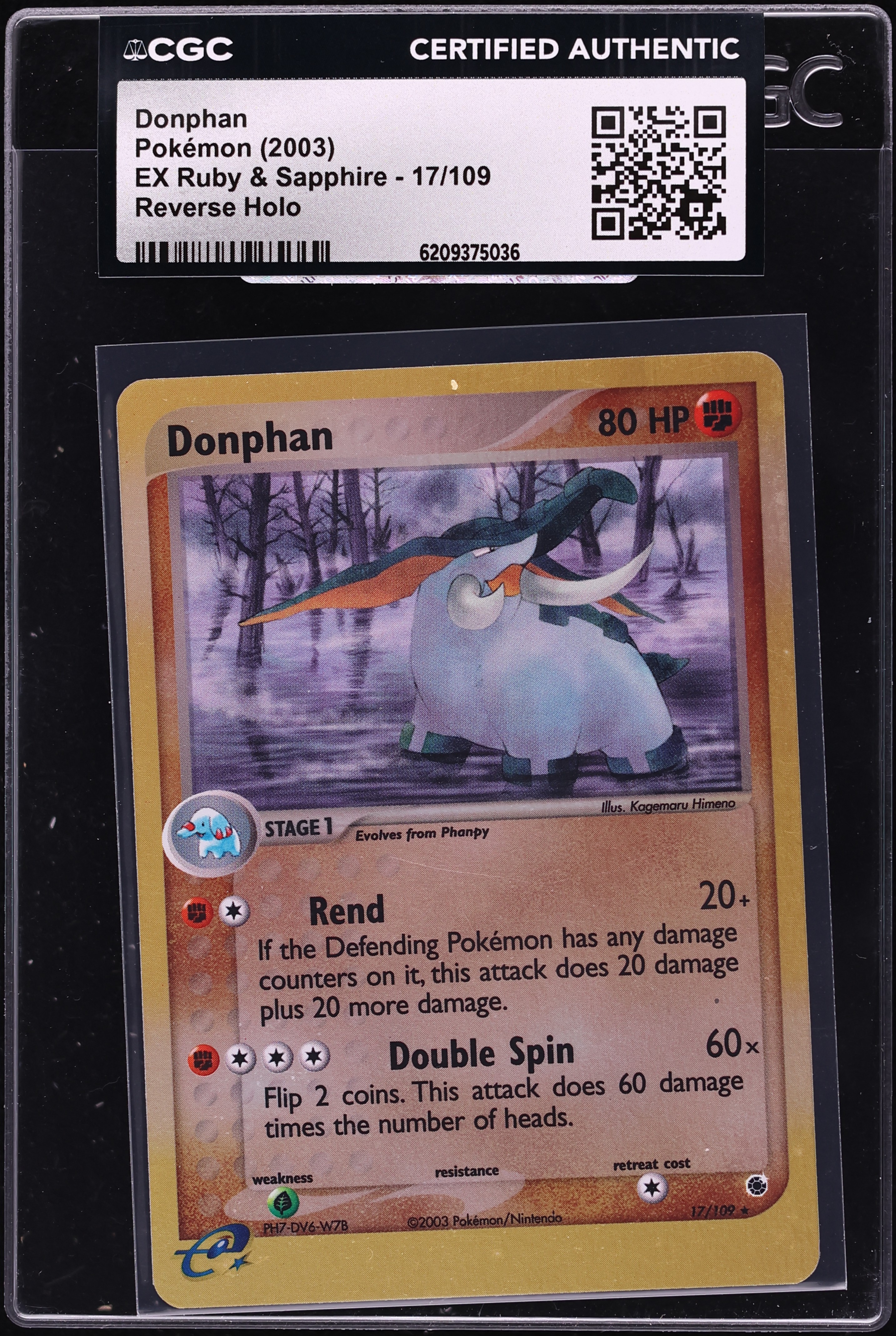 2003 Pokemon EX Ruby & Sapphire Reverse Holo Donphan #17 CGC AUTH