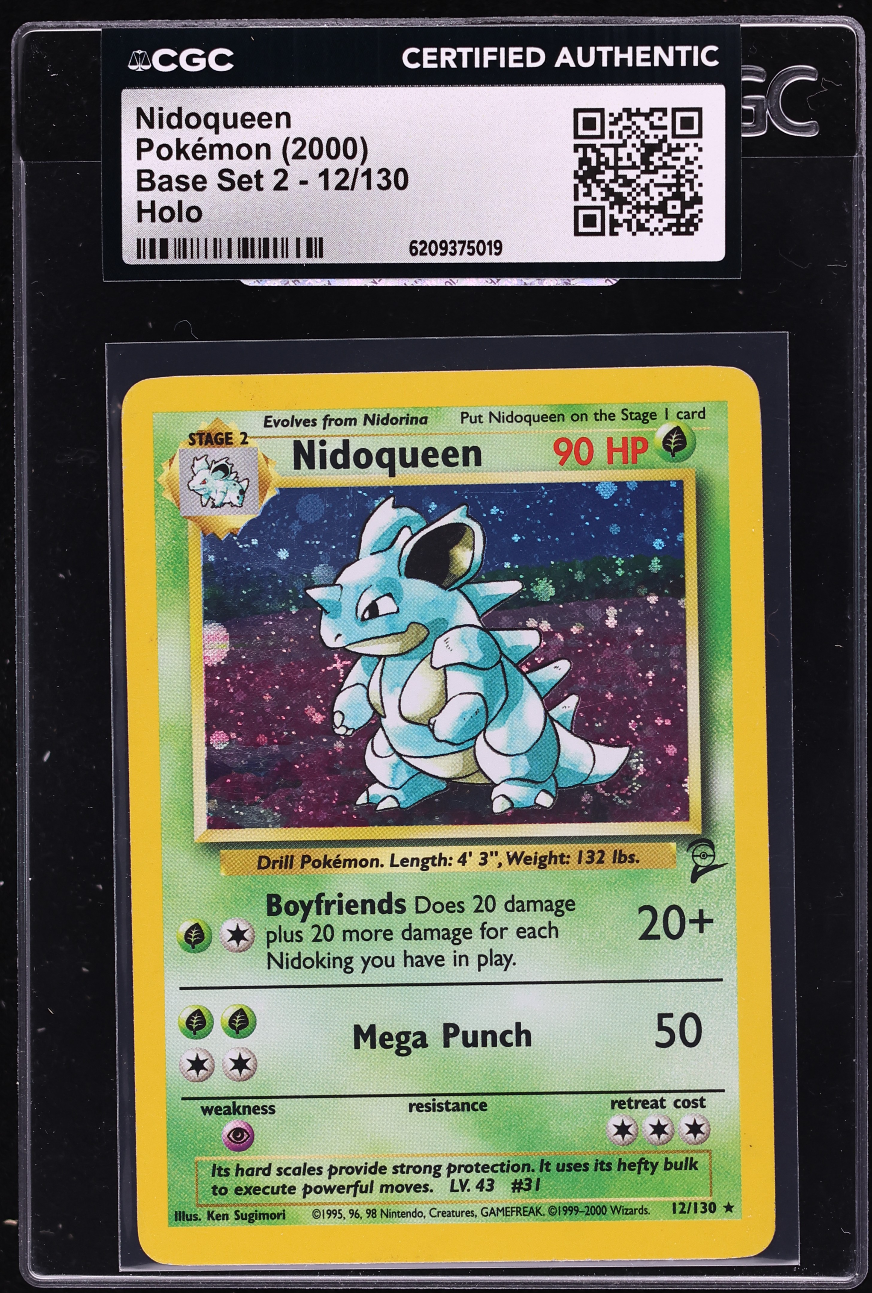 2000 Pokemon Base Set 2 Holo Nidoqueen #12 CGC AUTH
