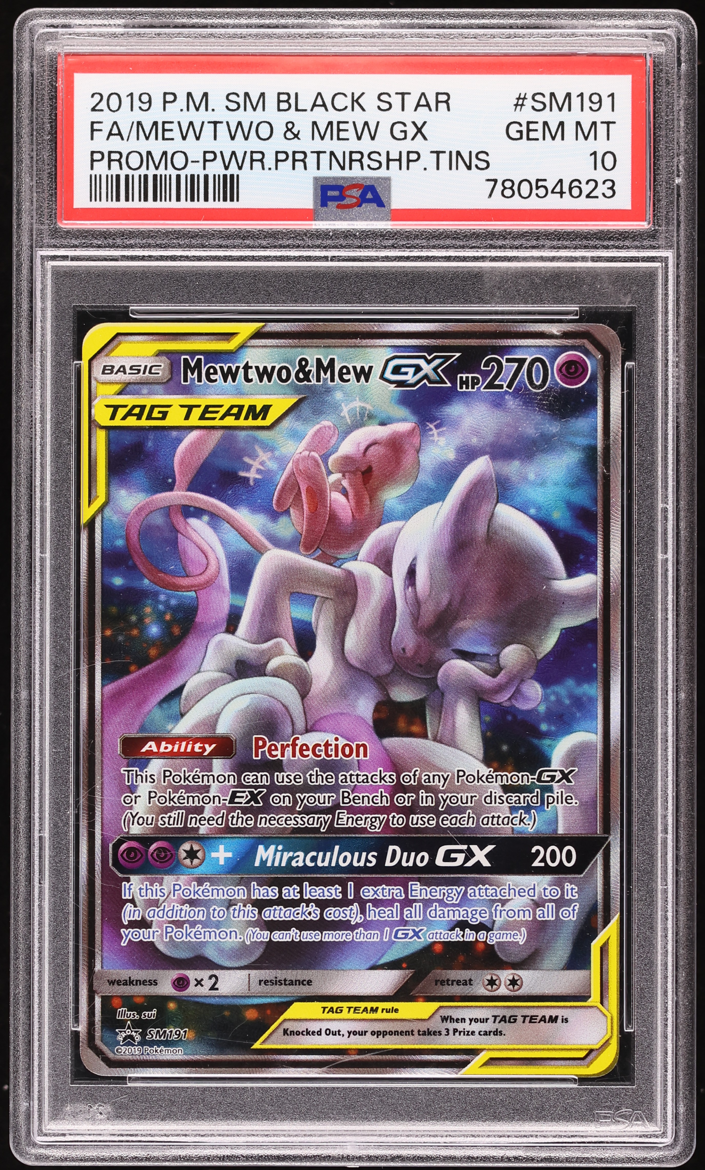 2019 Pokemon Sun & Moon Promo Power Partnership Tins Full Art Mewtwo & Mew GX #SM191 PSA 10 GEM