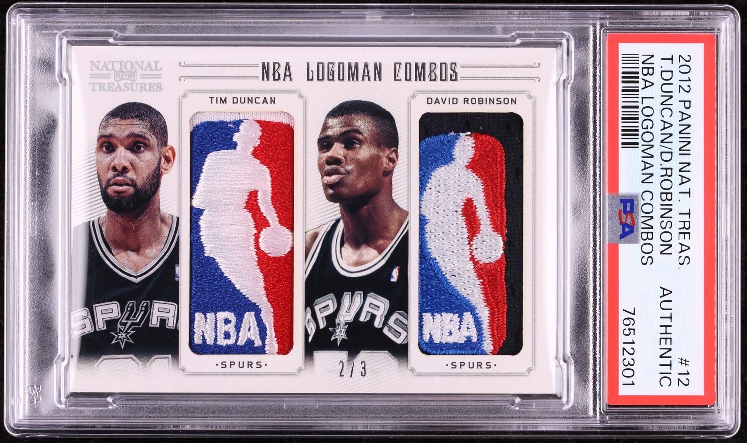 2012 National Treasures Dual Tim Duncan David Robinson LOGOMAN PATCH /3 PSA AUTH