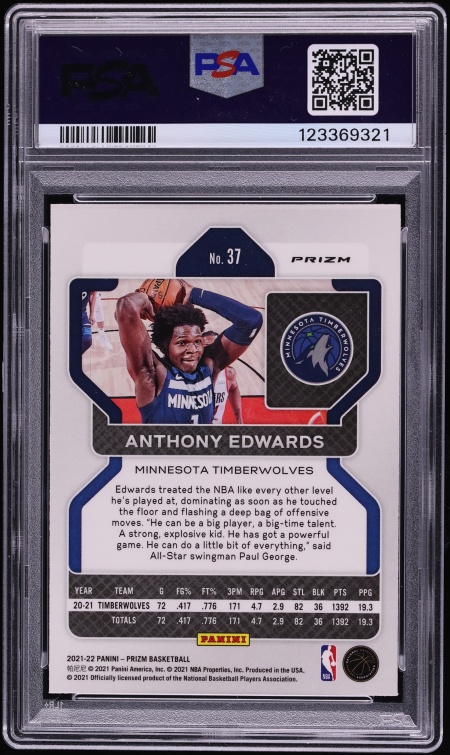 2021 Panini Prizm Factory Set Anthony Edwards #37 PSA 8 NM-MT