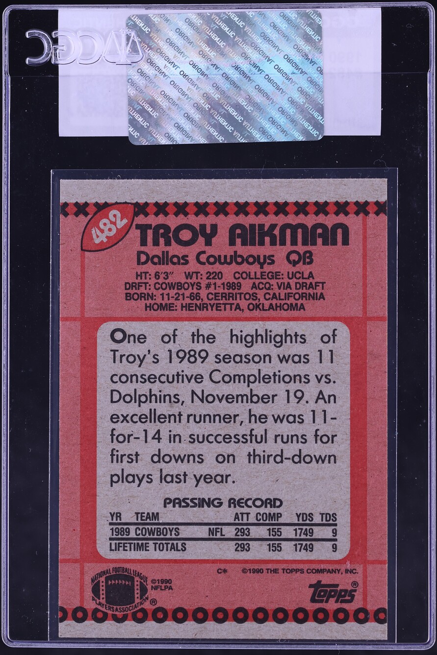 1990 Topps Football Troy Aikman ROOKIE #482 CGC AUTH