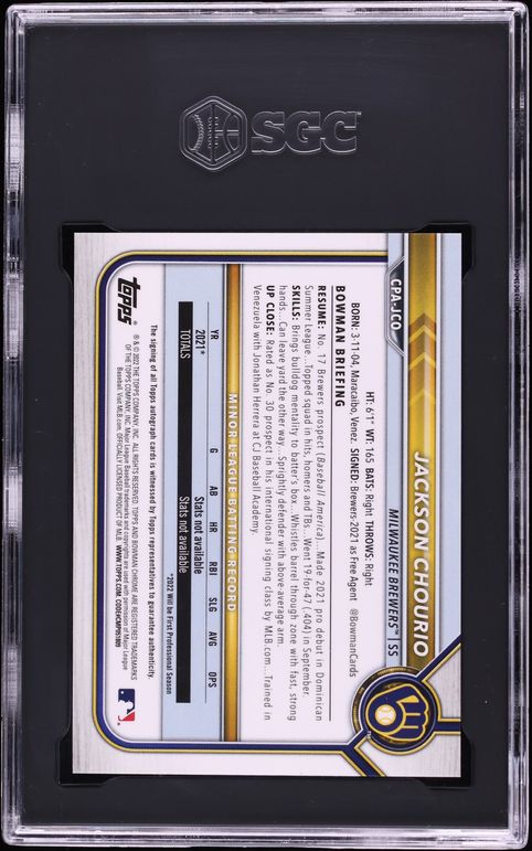 2022 Bowman Chrome Orange Refractor Jackson Chourio PROSPECT AUTO /25 #CPA-JCO SGC 10 GEM MINT