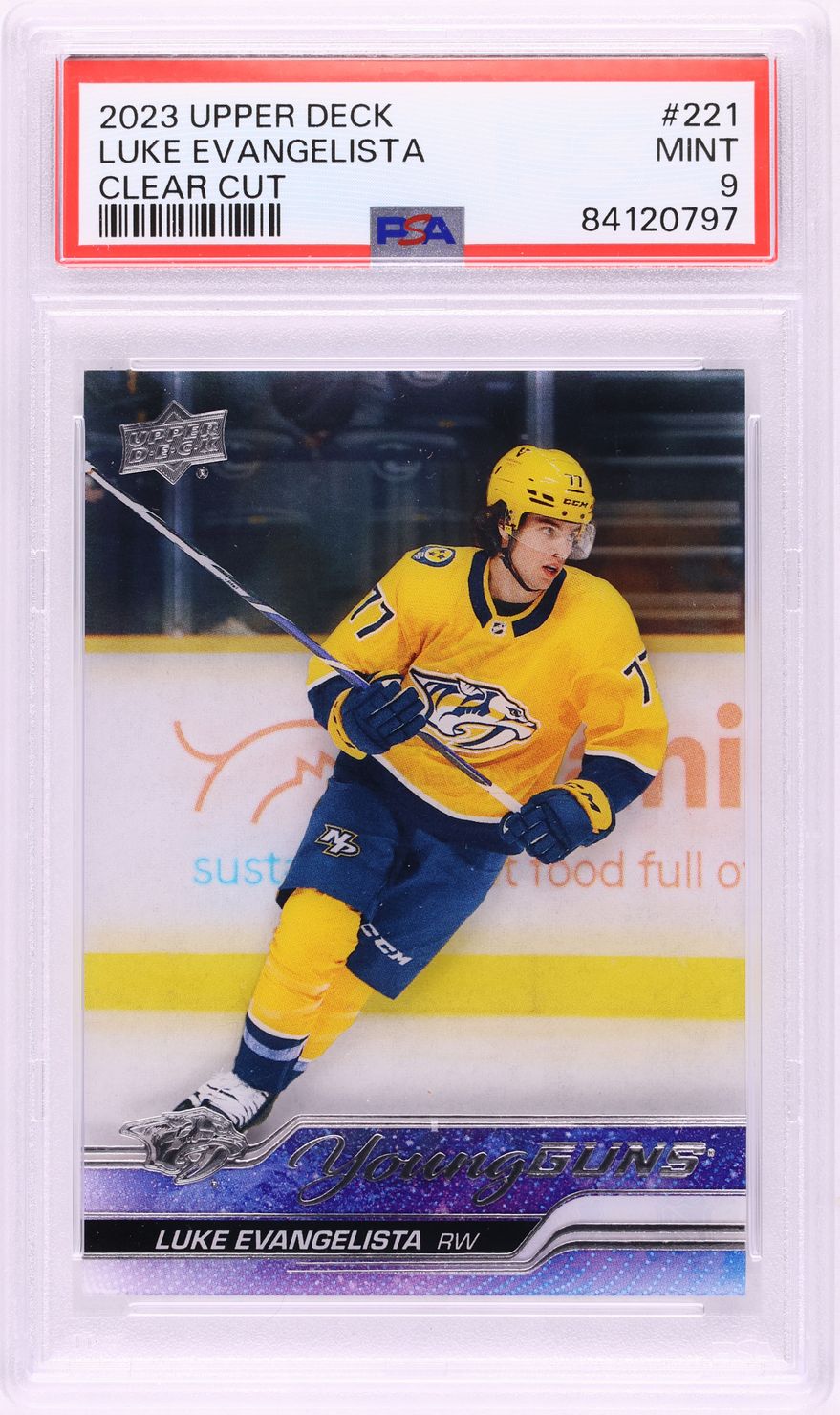 2023 Upper Deck Young Guns Clear Cut Luke Evangelista ROOKIE #221 PSA 9 MINT