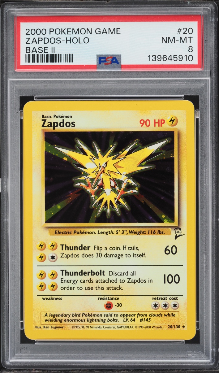 2000 Pokemon Base Set 2 Holo Zapdos #20 PSA 8 NM-MT