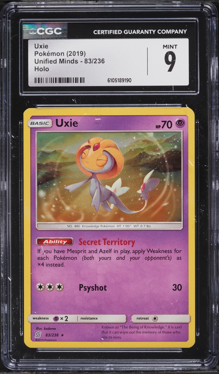 2019 Pokemon Sun & Moon Unified Minds Holo Uxie #83 CGC 9 MINT