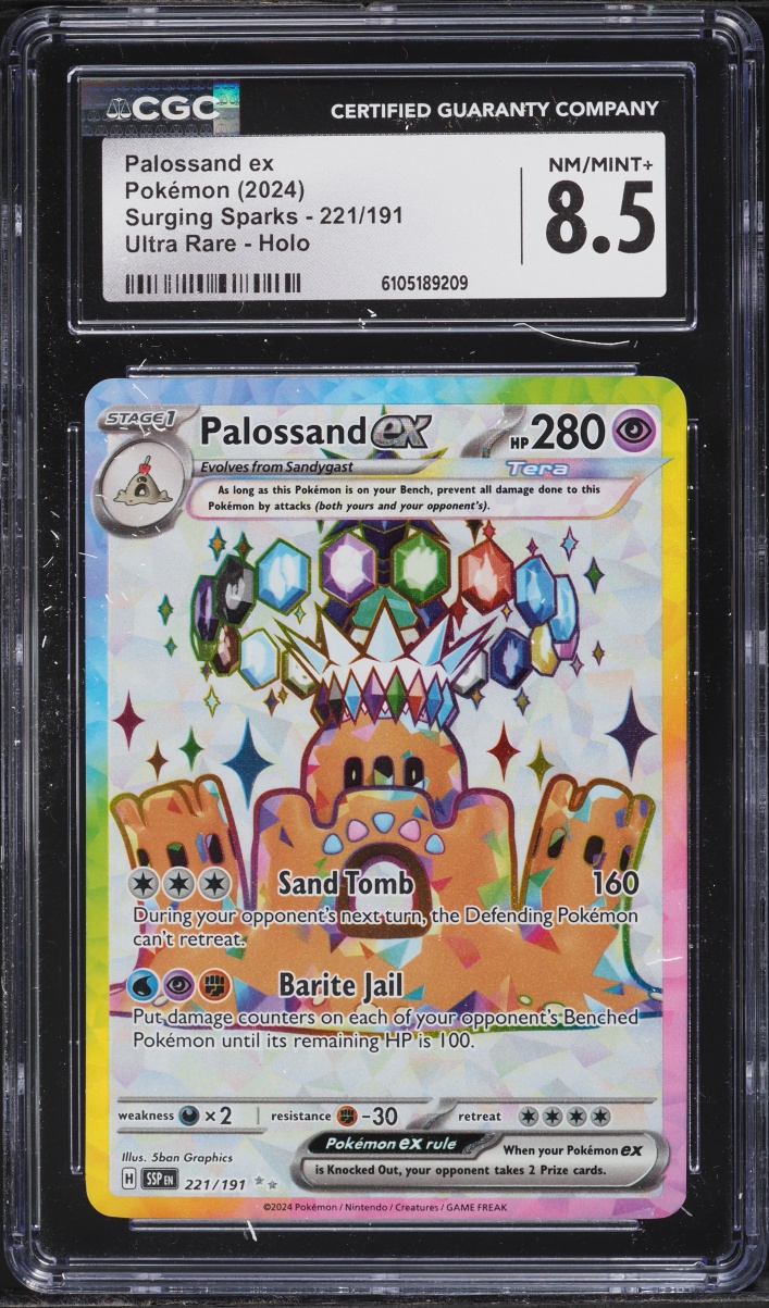 2024 Pokemon Scarlet & Violet Surging Sparks Full Art Palossand ex #221 CGC 8.5 NM-MT+