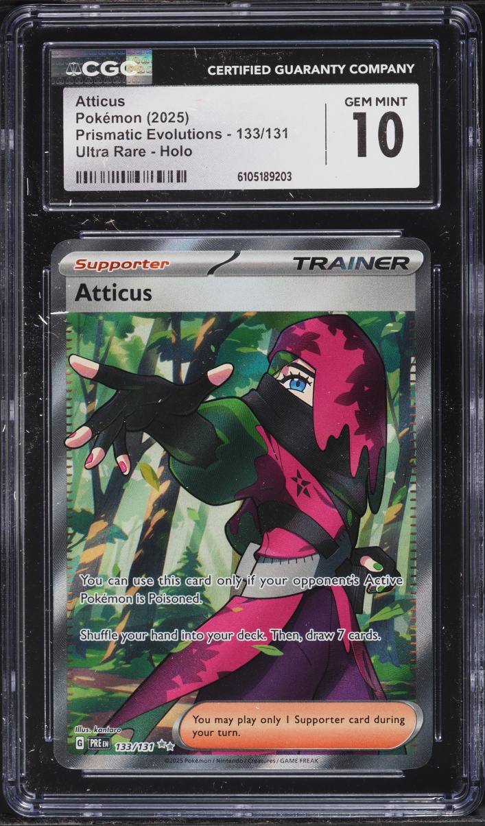 2025 Pokemon Scarlet & Violet Prismatic Evolutions Full Art Atticus #133 CGC 10 GEM MINT
