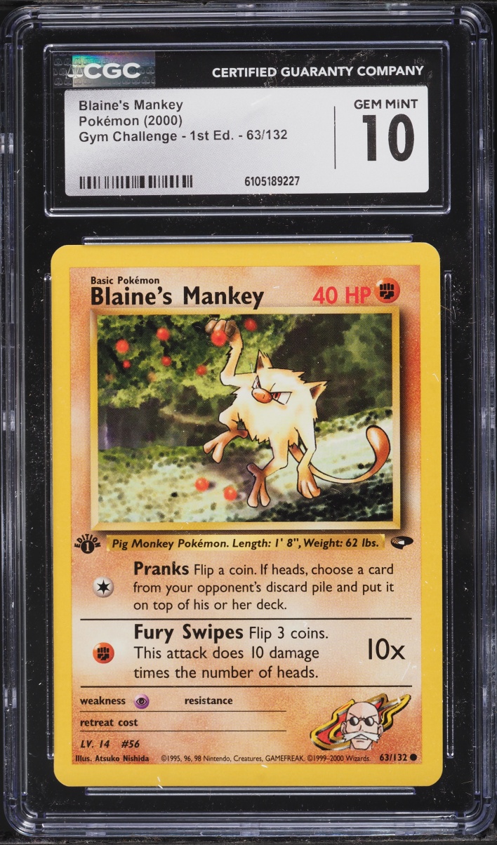 2000 Pokemon Gym Challenge 1st Edition Blaine's Mankey #63 CGC 10 GEM MINT