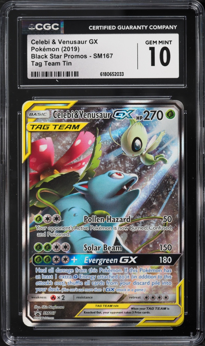 2019 Pokemon Sun & Moon Promo Tag Team Tin Full Art Celebi & Venusaur GX #SM167 CGC 10 GEM MINT