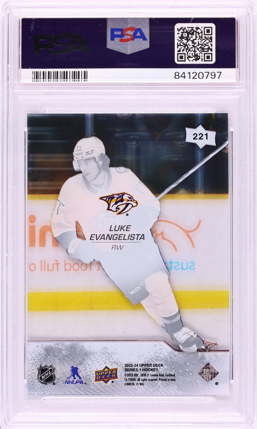 2023 Upper Deck Young Guns Clear Cut Luke Evangelista ROOKIE #221 PSA 9 MINT