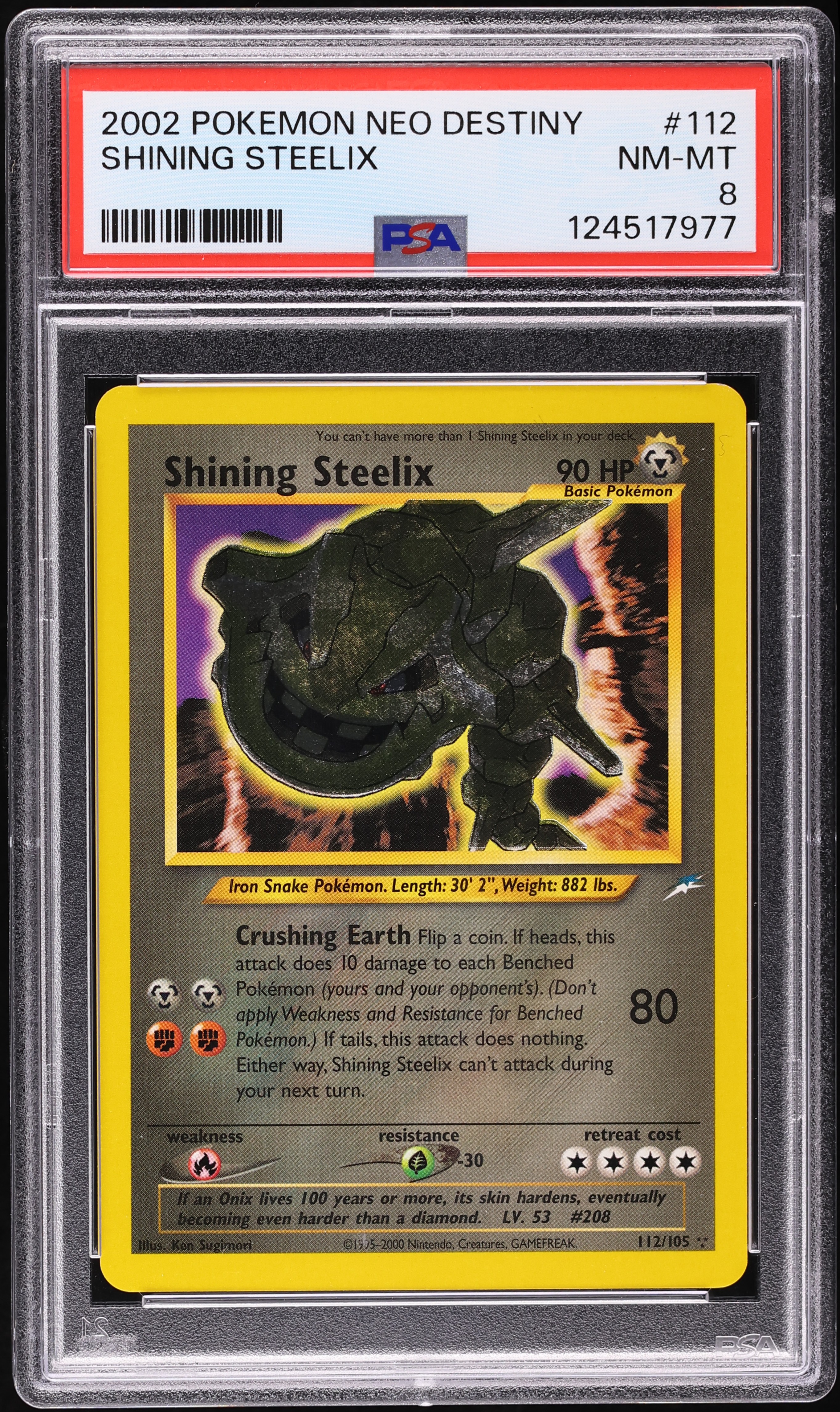 2002 Pokemon Neo Destiny Holo Shining Steelix #112 PSA 8 NM-MT