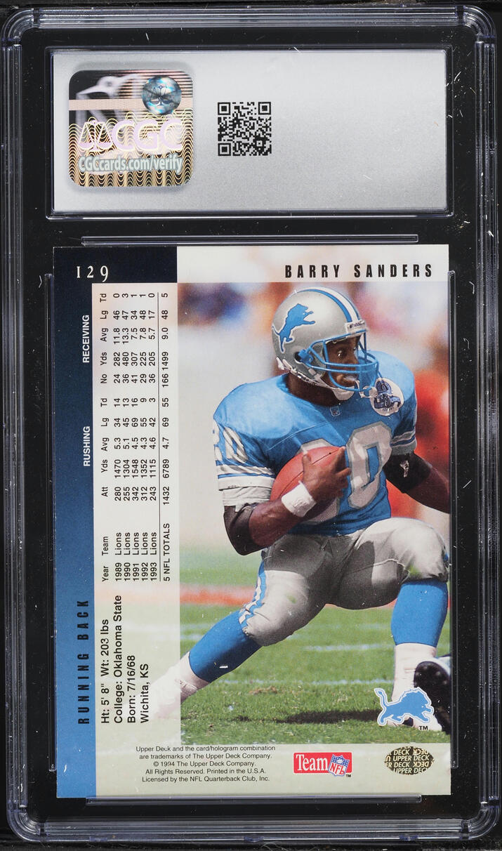 1994 Upper Deck Football Barry Sanders #129 CGC 10 GEM MINT