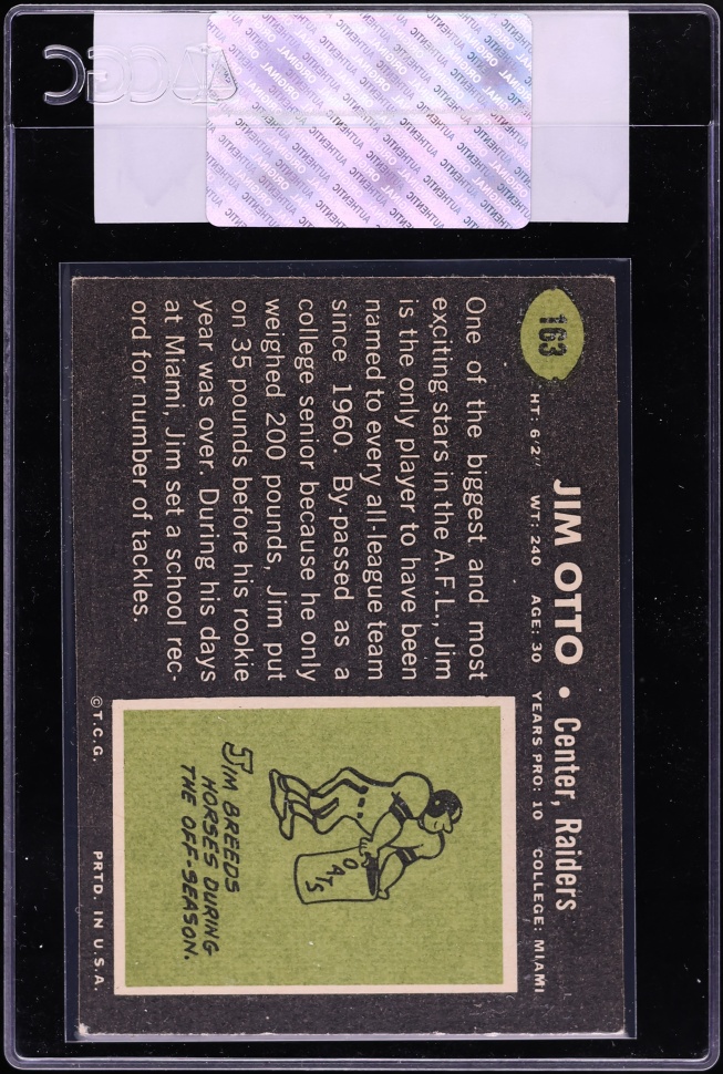 1969 Topps Football Jim Otto #163 CGC AUTH