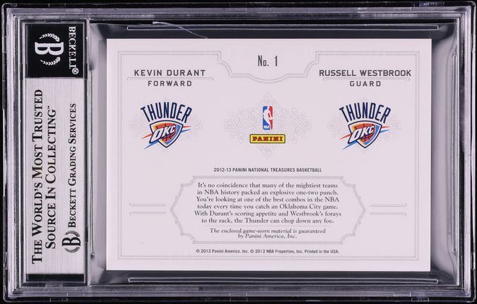 2012 National Treasures Combo Kevin Durant Russell Westbrook NBA LOGOMAN PATCH 1/2 #1 BGS 9