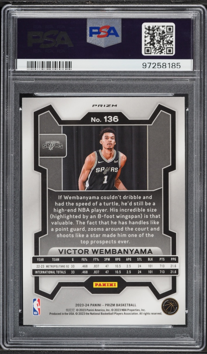 2023 Panini Prizm Red White Blue Victor Wembanyama ROOKIE #136 PSA 9 MINT