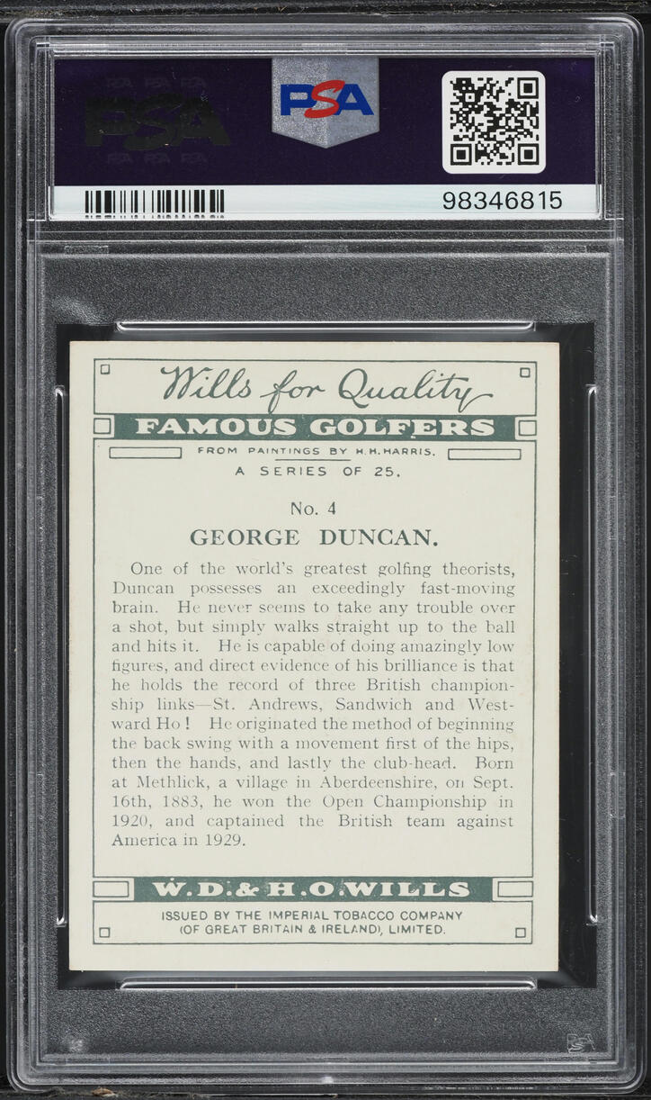 1930 W.D. & H.O. Wills Famous Golfers George Duncan #4 PSA 5 EX