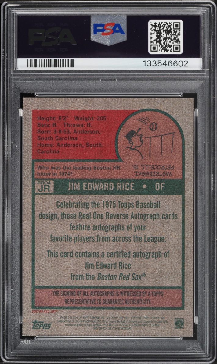 2024 Topps Heritage High Number Real One Reverse Jim Rice AUTO DNA 10 #RROA-JR PSA AUTH
