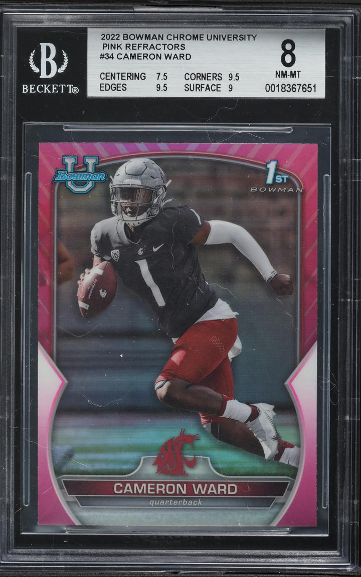 2022 Bowman Chrome University Pink Refractor Cameron Ward ROOKIE #34 BGS 8 NM-MT