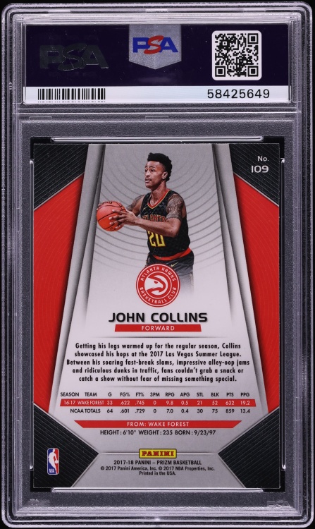 2017 Panini Prizm John Collins ROOKIE #109 PSA 10 GEM MINT