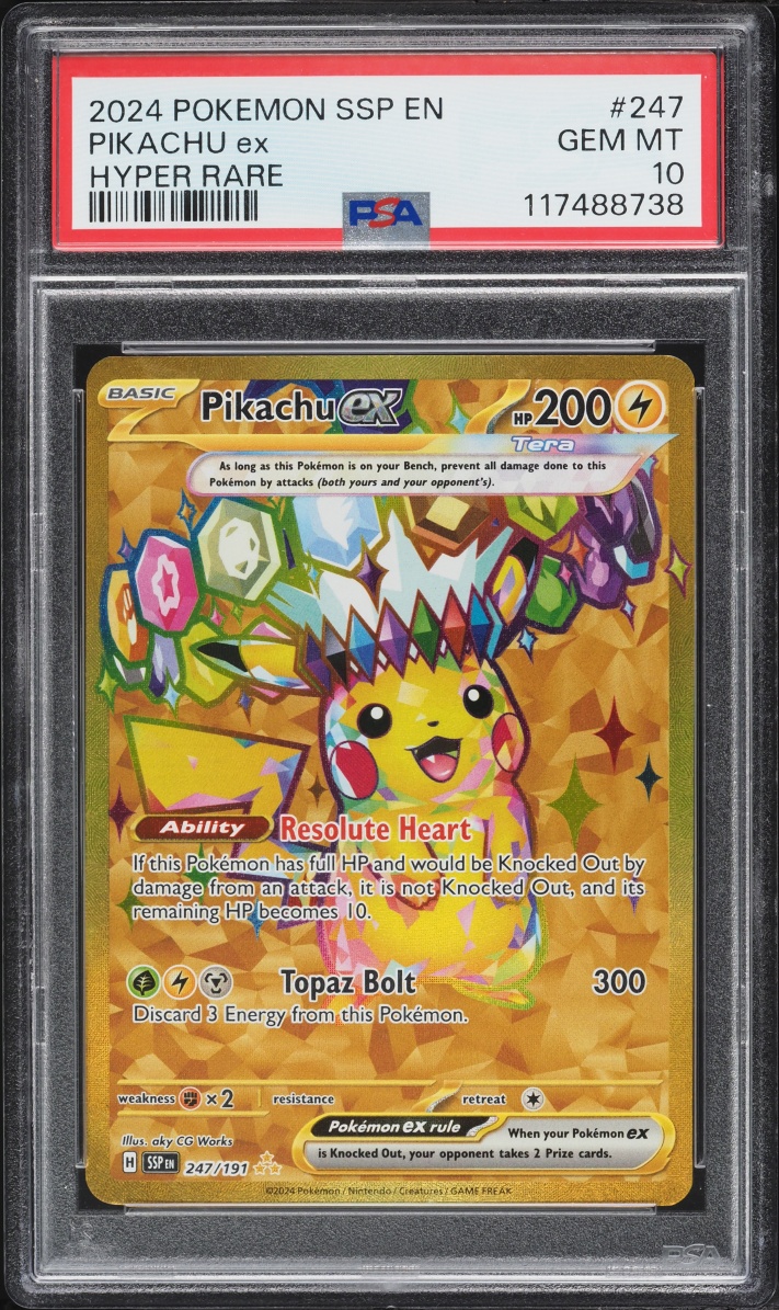 2024 Pokemon Scarlet & Violet Surging Sparks Gold Rare Pikachu Ex #247 PSA 10 GEM MINT