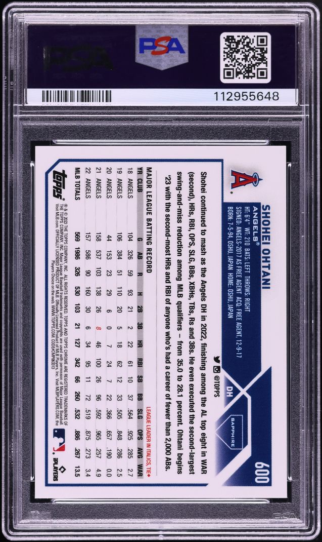 2023 Topps Chrome Sapphire Padparadscha Shohei Ohtani 1/1 #600 PSA 10 GEM MINT - Photo 2