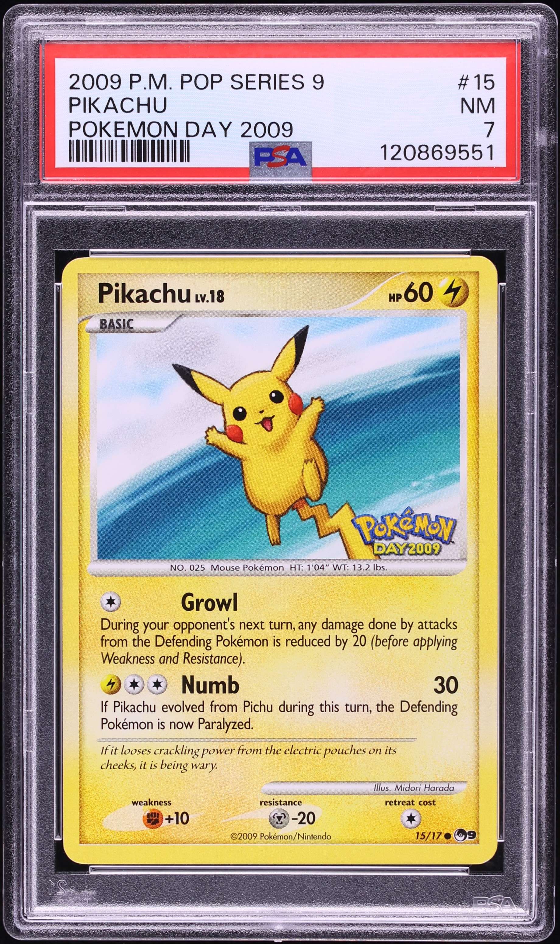 2009 Pokemon POP Series 9 Pokemon Day '09 Pikachu #15 PSA 7 NRMT