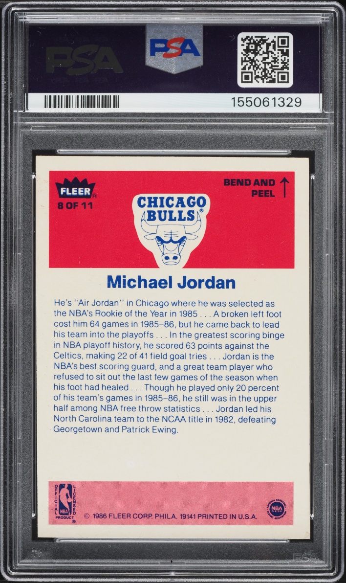 1986 Fleer Sticker Michael Jordan ROOKIE #8 PSA 5 EX