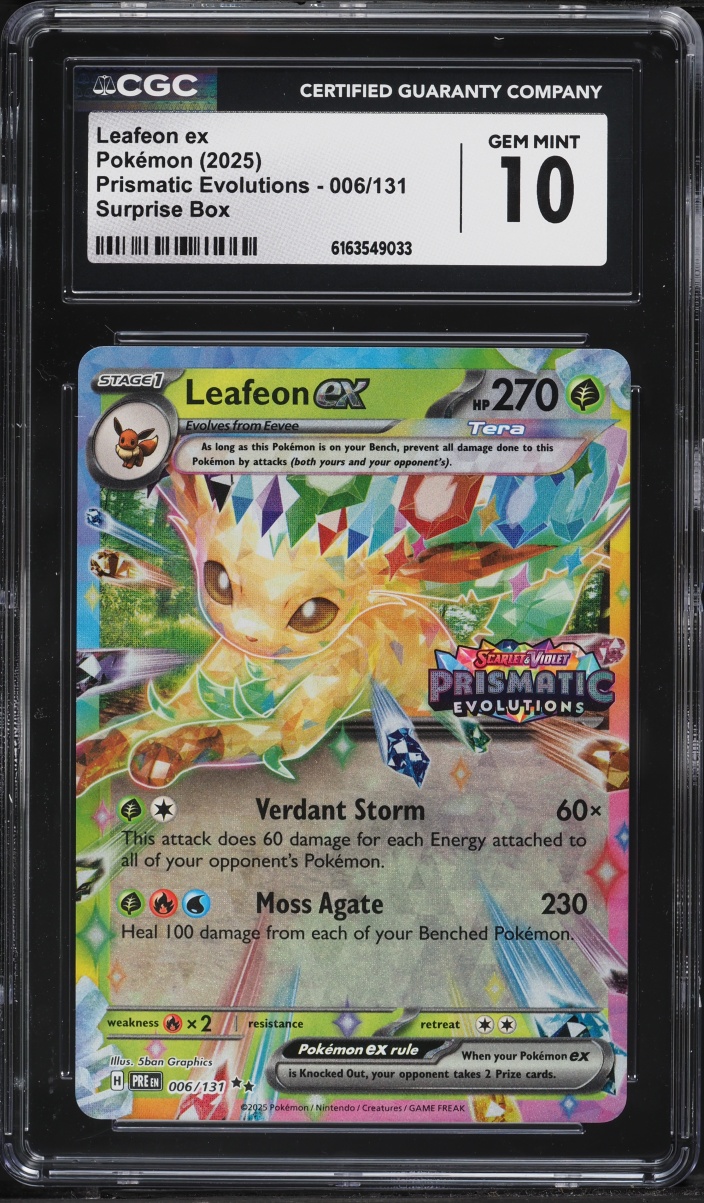 2025 Pokemon Scarlet & Violet Prismatic Evolutions Surprise Box Leafeon Ex #6 CGC 10 GEM MINT