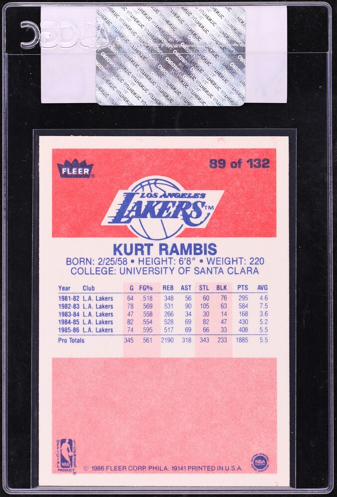 1986 Fleer Basketball Kurt Rambis ROOKIE #89 CGC AUTH