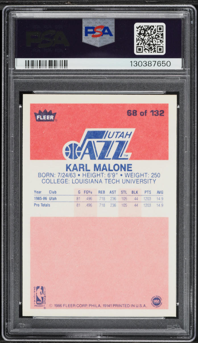 1986 Fleer Basketball Karl Malone ROOKIE #68 PSA 8 NM-MT
