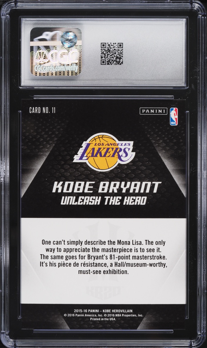 2015 Panini HeroVillain KB20 Unleash The Hero Kobe Bryant #11 CGC 10 GEM MINT