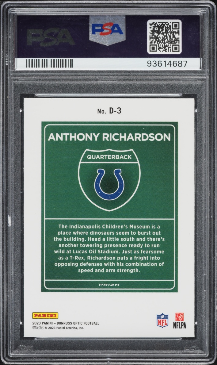 2023 Donruss Optic Downtown Anthony Richardson ROOKIE #D-3 PSA 10 GEM MINT