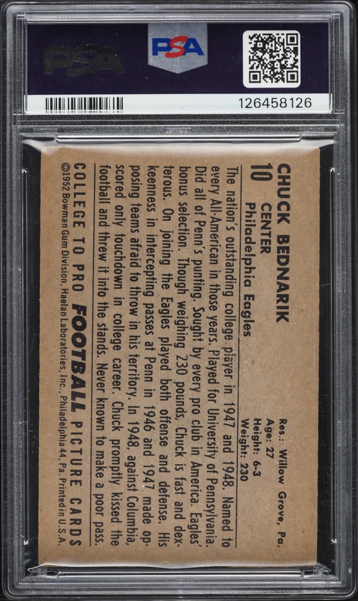 1952 Bowman Large Chuck Bednarik #10 PSA 4 VGEX